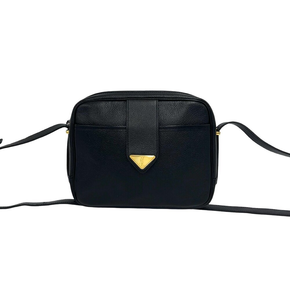 YVES SAINT LAURENT YSL logo hardware leather black shoulder bag 56762